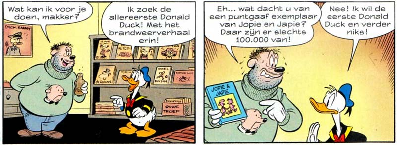 Donald Duck weekly, Dutch 2500th issue, featuring a story about a visit to Kees Kousemaker's famous comic shop, Lambiek (artist unknown)